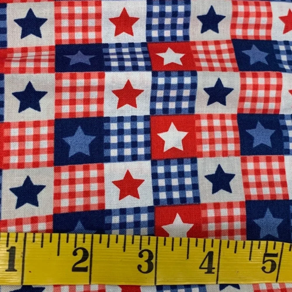 1 YD New Emma & Mila 36 X 44 USA Stars In Block Patriotic Quilting Cotton Fabric